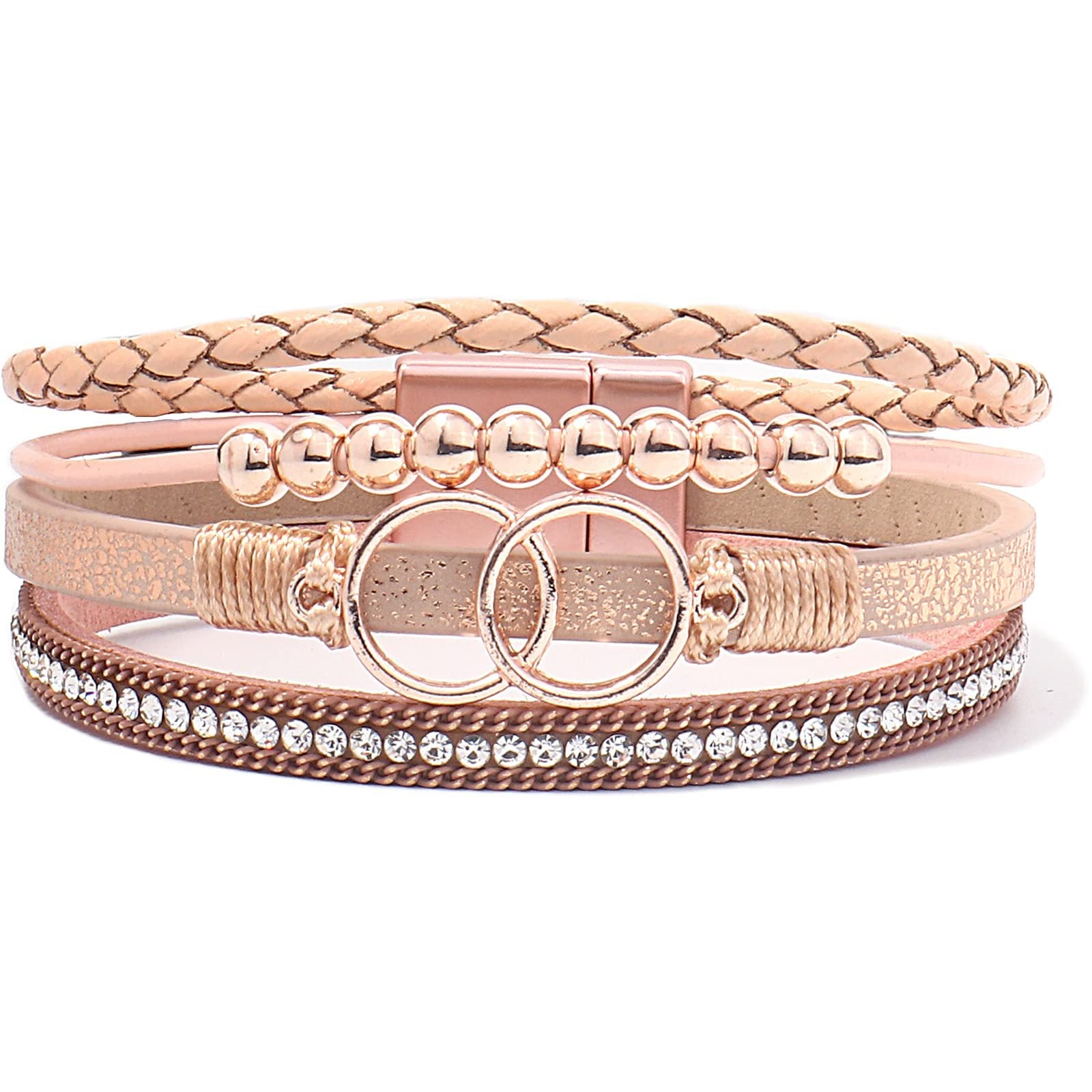 Wholesale Handmade Magnetic Clasp Diamond Encrusted Leather Bracelet